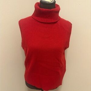 Veronica Beard Bold Red Sleeveless Turtleneck Sweater